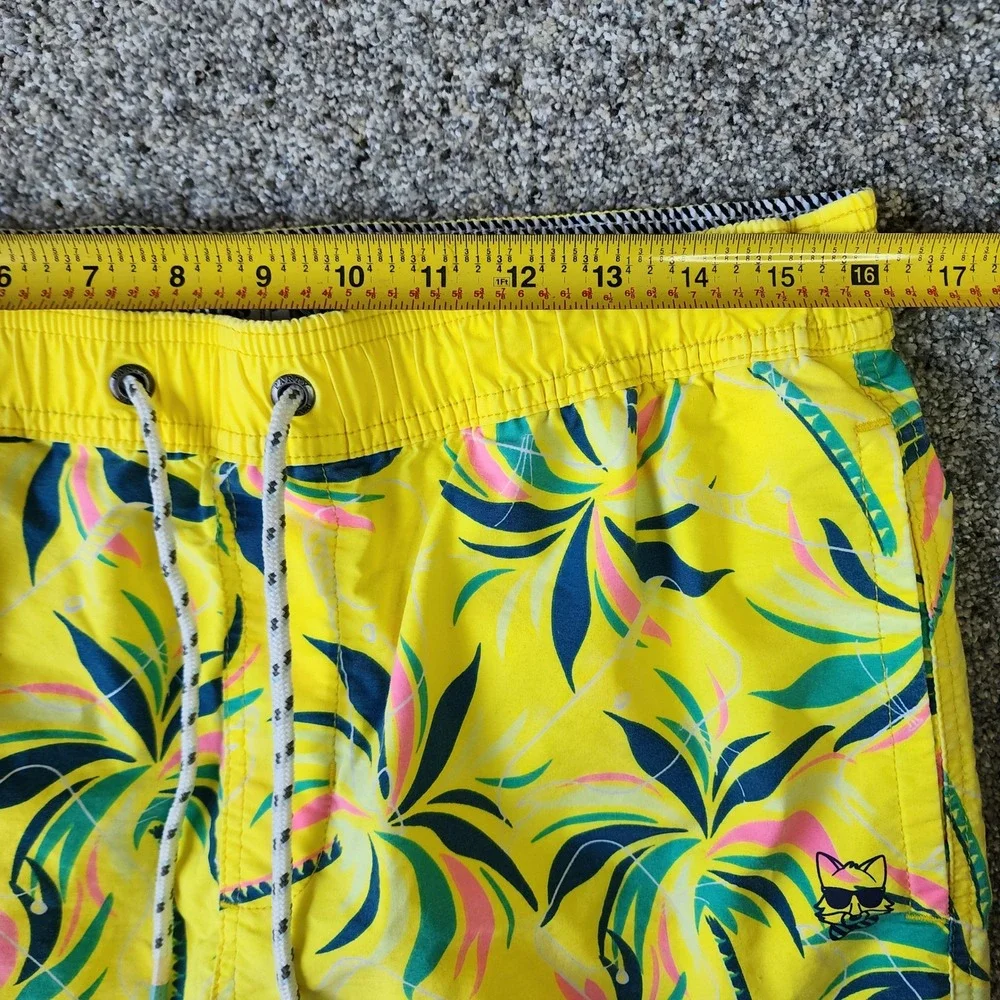 Party Pants Swim Trunks Mens Large Yellow Tropical‎ Palm Print Excellent